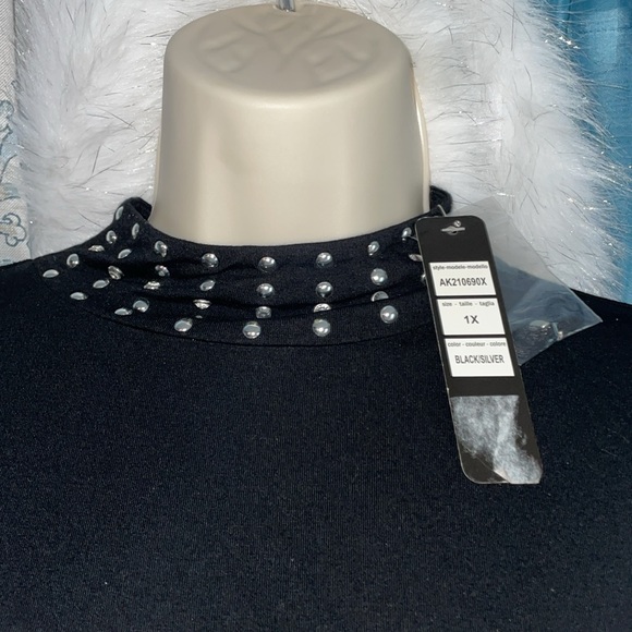 Belldini Studded top around neck with sheer sleeves & Ruffles - Picture 3 of 9